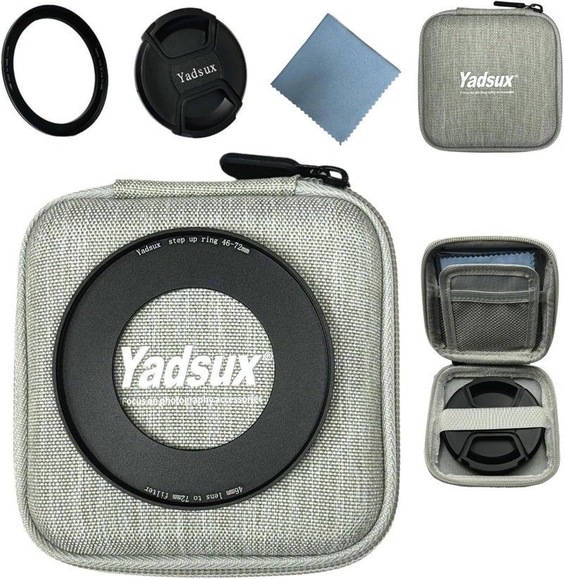 Yadsux 46mm to 72mm Step Up Ring, 46-72mm Step-Up Adapter Ring for 46mm Lens Mount 72mm for DSLR Lenses and ND UV CPL IR Filters. and 72mm Lens Cap and Multifunctional Photography Accessory Bag - Image 1
